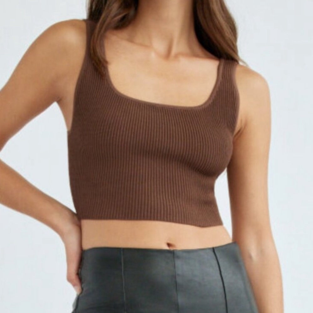 NWT Aritzia Babaton sculpt knit cropped top chocolate opal in Medium